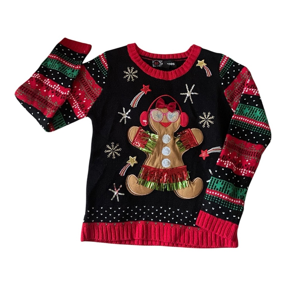 32 Degrees Black Red & Green Gingerbread Girl Holiday Sweater